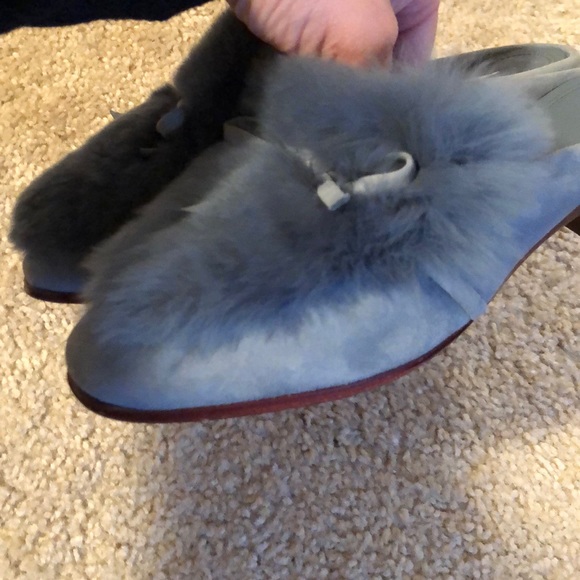 AD and Daughters Rabbit Fur Blue Suede Mule shoe slip on size 6 - Picture 6 of 7